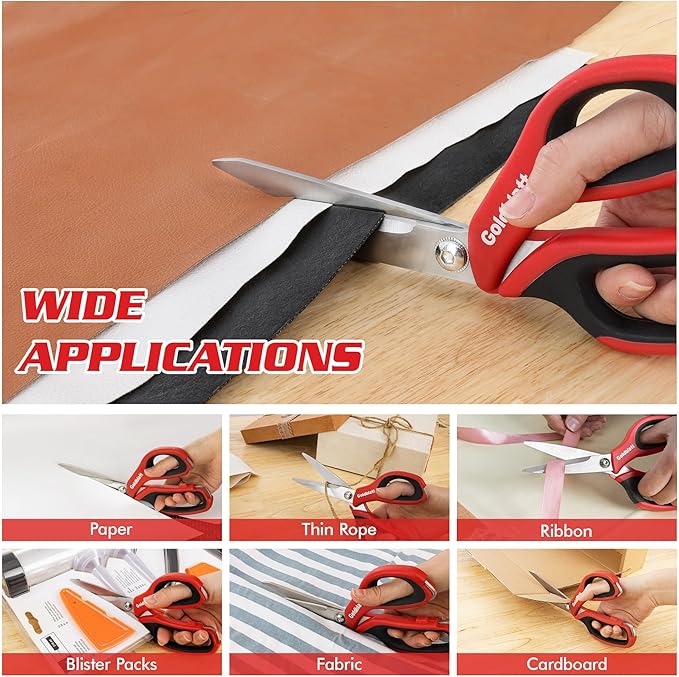 Goldblatt 2PCS Heavy Duty Scissors, Multipurpose Shop Scissors with Stainless Steel Blade and Comfortable Handle, Easy Cutting Cardboard, Wires, Leather, Fabric