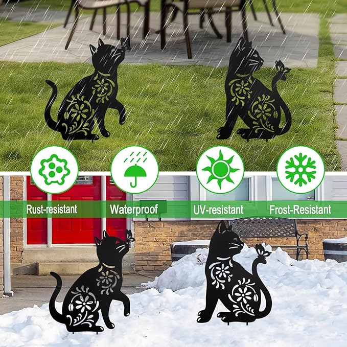 Cat Garden Decor,Metal Cat Decorative Garden Stakes for Outside,Patio,Outdoor,Charming Set of 2 Cats Yard Decor