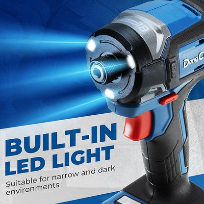 Dong Cheng 20V Brushless Impact Driver, 1840in-lbs Torque, 3200RPM, 4300IPM, 1/4" Hex Chuck, 4 Work Modes, with 2 * 2.0Ah Batteries