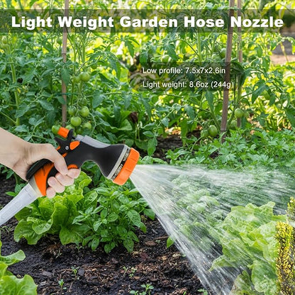 Garden Hose Nozzle with Adjustable 10 Watering Patterns,Hose Spray Nozzle with Slip Resistant High Pressure,Water Hose Nozzles Sprayer for Plants & Lawns Watering,Car Washing and Pet Showering Orange