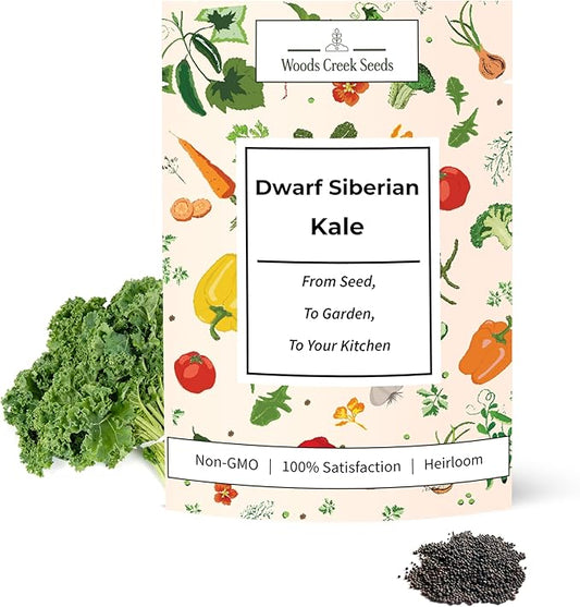 Woods Creek Seeds: Dwarf Siberian Kale Seeds for Planting - Over 480 Heirloom Non-GMO Kale Seeds for Planting Outdoors, Indoors or for Hydroponic Gardening - Ideal for Vegetable Gardening at Home
