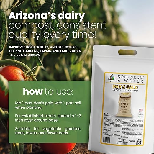 Soil Seed & Water Dan’s Gold Organic Dairy Compost – Rich, Aged Compost for Garden Beds, Raised Beds & Soil Enrichment - OMRI Listed Organic Fertilizer