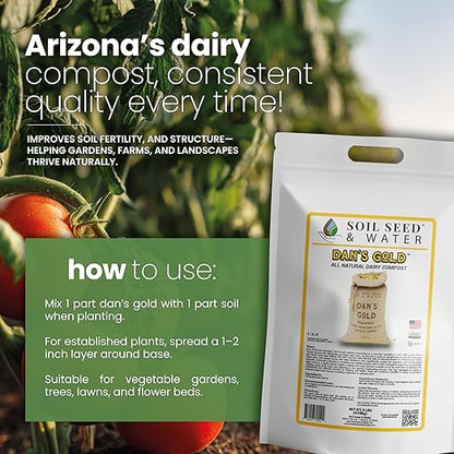 Soil Seed & Water Dan’s Gold Organic Dairy Compost – Rich, Aged Compost for Garden Beds, Raised Beds & Soil Enrichment - OMRI Listed Organic Fertilizer