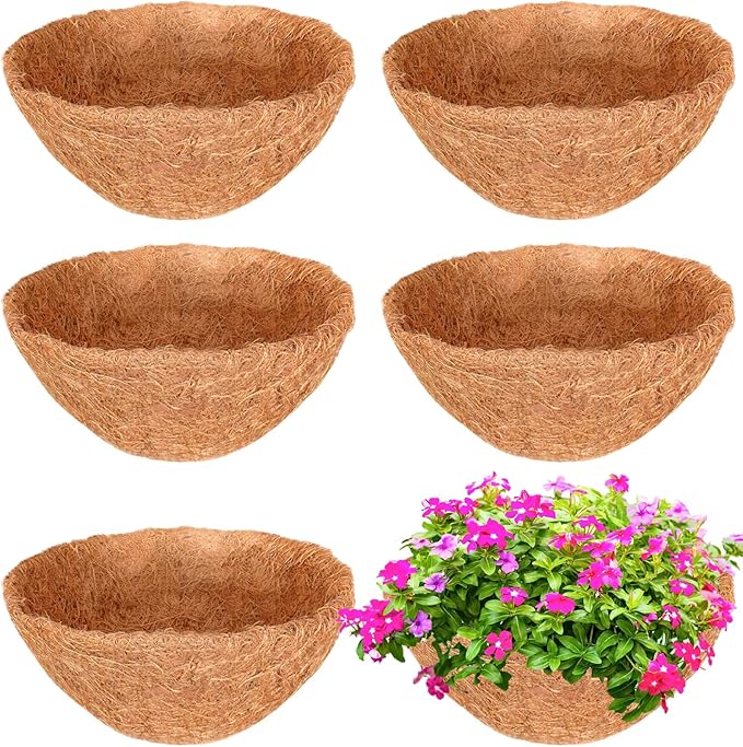 Halatool 6PCS 12 Inch Coco Liners Coconut Fiber Planter Liner 100% Natural Coco Fiber Liners for Planters Round Coco Coir Hanging Basket Liners for Flowers Vegetables