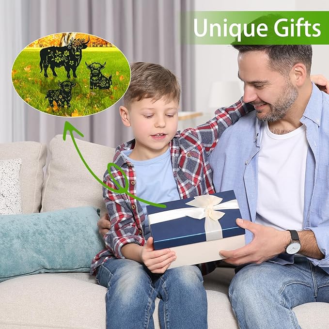 Highland Cow Metal Garden Stakes Yard Decor, 3PCS Black Cow Silhouette Statues Garden Decorative Gifts for Yard Art, Patio, Outside, Lawn Ornaments Outdoor, Yard Art