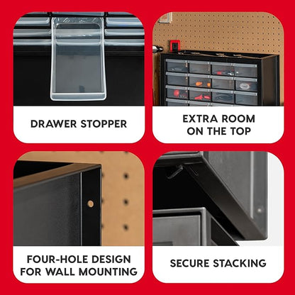 IRIS USA Plastic Storage Drawers, 24-Drawer, Stackable Small Parts Organizer Cabinet for Hardware Screw Nuts and Bolts Sticker Bead Balloon Building Bricks, Teacher Toolbox Garage Storage Bins, Black
