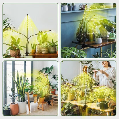 LED Grow Light, 3 Heads Full Spectrum Plant Light with Clamp for Indoor Plants & Seed Starting, 10-Level Dimmable, Auto On Off, Timing 4 9 12Hrs