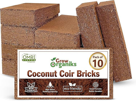Pack of 10 Organic Coco Coir Bricks - 100% Natural Compressed Coco Peat Brick Coconut Fiber Substrate, Plant Soil Enhance Root Growth for Herbs, Flowers, House Plants