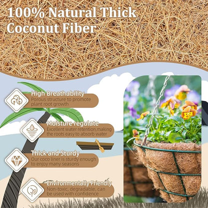 Legigo 4 Pack 20 Inch Hanging Basket Coco Liners Replacement, 100% Natural Round Coconut Coco Fiber Planter Basket Liners for Hanging Basket Flowers/Vegetables