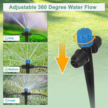 30-Pack Drip Irrigation Emitters Sprayers, Drippers on 5"/13mm Stake Adjustable 360 Degree Water Flow 8 Holes for 1/4" Drip Irrigation Tubing for Watering System [Blue, Drip]