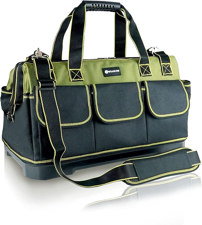 17in Tool Bag For Men Heavy Duty with Waterproof Molded Base, High Capacity Wide Mouth Tote, Construction Worker Electricians Tool Bags, Large Tool Bag Organizer for Men Women Tool Tote