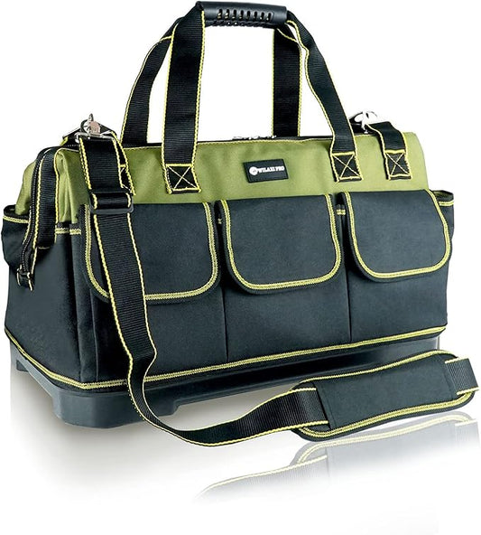 17in Tool Bag For Men Heavy Duty with Waterproof Molded Base, High Capacity Wide Mouth Tote, Construction Worker Electricians Tool Bags, Large Tool Bag Organizer for Men Women Tool Tote