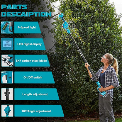 TOCiTAA Electric Pruning Shears Compatible with Makita Battery, Pruners for Gardening 1.5-2 Inch Cutting Diameter with 2 Pack 2.0Ah Batteries, Cordless 13ft. Pole Pruner with Pruning Blade