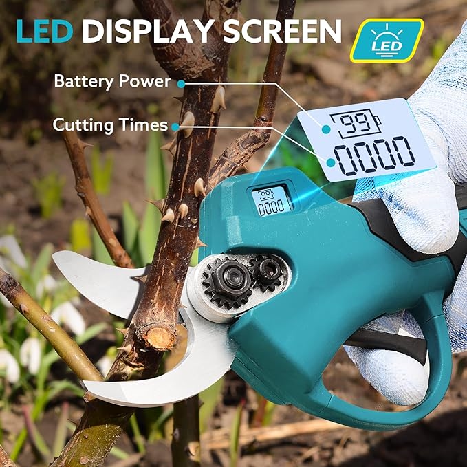 Electric Pruning Shears Cordless for Gardening - 1.2" Cutting Diameter Battery Powered Pruner with LCD Display & 2 Rechargeable Batteries, Brushless Power Pruner Heavy Duty for Tree Branch