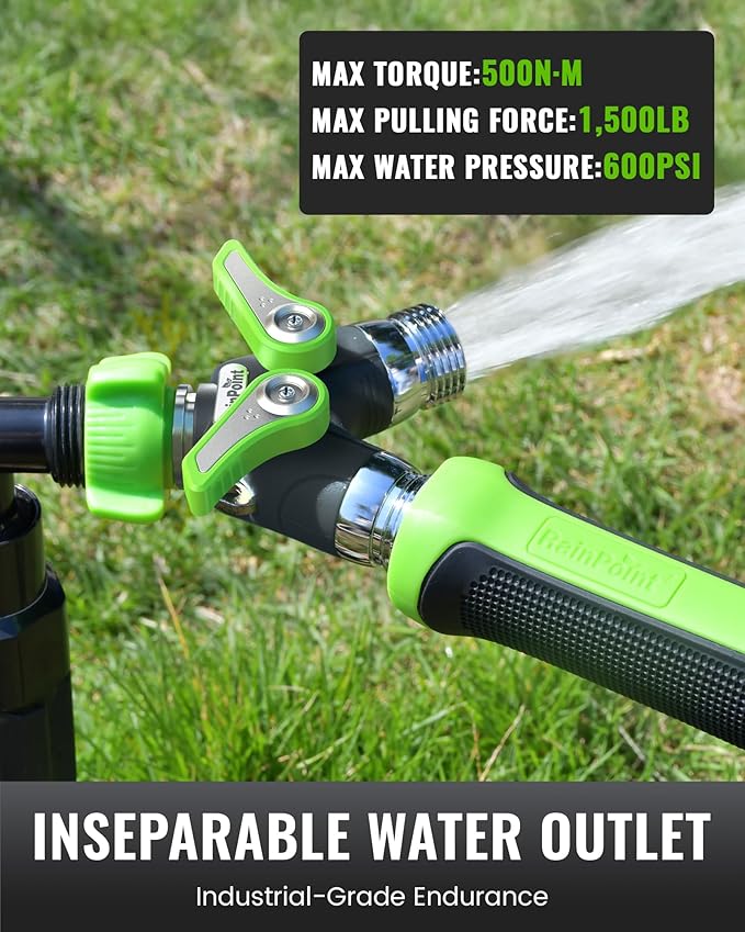RAINPOINT Garden Hose Splitter, 2 Way Heavy Duty Water Hose Y Spigot Splitter with Shutoff Valves, 100% Metal Body Outdoor Faucet Splitter, 1.9" Extra Long Metal Handle, 3/4" GHT Thread (2, Green)