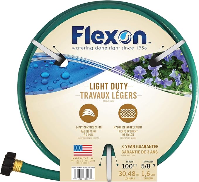 Flexon FR58100 5/8-Inch x 100-Foot 3-Ply Light Duty Garden Hose,Green