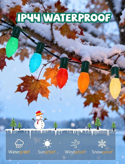 25Ft LED Christmas Outdoor String Lights, C9 String Lights with 27 0.6W Spray Painted Multicolor Bulbs, Vintage Christmas Lights for Holiday Party Backyard Wedding Garden Patio Porch Decor