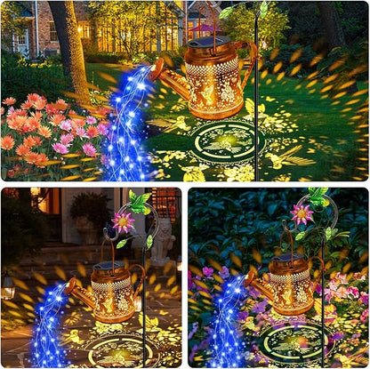 Solar Lights Outdoor Garden Decor, Hummingbird Hanging Watering Can Landscape Lights Waterproof Outside Decorations for Yard Front Porch Patio Backyard, Gardening Gift for Mom Grandma Women Birthday