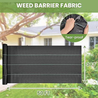Weed Barrier Fabric, 3x50ft Landscape Fabric, 2.4oz Heavy Duty Durable Woven Geotextile Fabric, High Permeability Ground Cover Mat, Driveway Fabric, Garden Weed Control Cloth