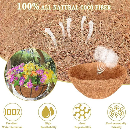 Halatool 6PCS 14 Inch Coco Fiber Liners - 100% Natural Coconut Fiber for Planters, Round Hanging Basket Liners for Flowers, Vegetables
