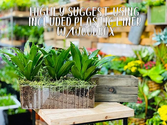 Wooden Planter Box with Handle I Rustic Barn Wood, Plastic Liner l Garden Decor l Restaurant and Wedding Decorations l Wedding Table Centerpiece (12x4 w Handle Set of 4, Natural)