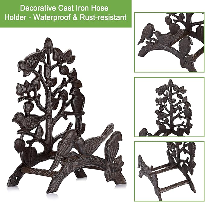 OwnMy Cast Iron Garden Hose Holder Wall Mount Water Hose Hanger for Outside, Heavy Duty Decorative Water Hose Reel Storage Organizer Rack for Outdoor Garden Lawn Yard, 8.7"L x 4.7"W x 12.3"H