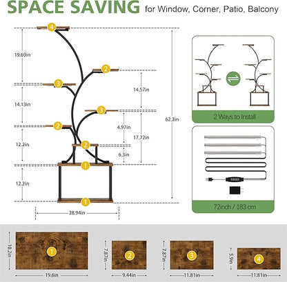 POZILAN Plant Stand Indoor with Grow Light, 8-Tiered Tall Plant Stands for Indoor Plants Multiple, Metal Plant Shelf Display Rack Holder, Flower Stand for Indoor Plants, Living Room, Garden, Patio