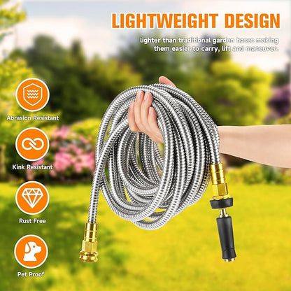Metal Garden Hose 25 FT - 304 Stainless Steel Water Hose 25 FT - Expandable Short Flexible Garden Hose,no Kink Explosion, no Bite