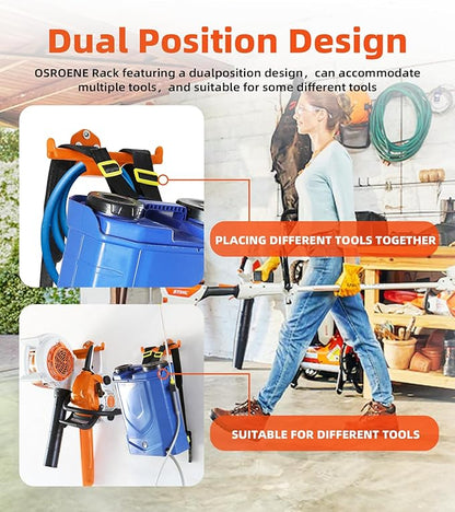 Backpack Leaf Blower Hanger with Tube Hook, 1 Pack Backpack Sprayer Wall Mount, Heary Duty Chainsaw Wall Mount Stand Accessories Garage Organization Storage