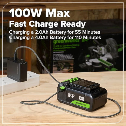GREENWORKS 24V 1/2” Brushless Cordless Drill (800 In-lbs.), 4.0Ah (24,000mAh Power Bank) USB-C Battery, 3.3 FT Braided Cable, 65W Rapid Charger
