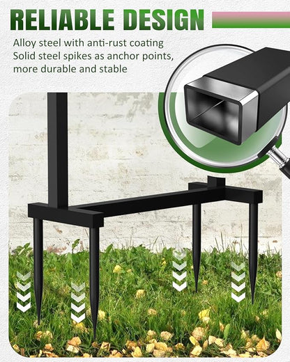 Breeze Touch Garden Hose Holder Freestanding, 4 Spikes Heavy Duty Outdoor Hose Stand, Metal Rack for Yard, Durable Water Hose Storage for outside, Compact Organizer for Garden Use