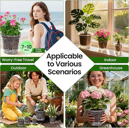 MIXC 12 Packs 6.5 Inch Self Watering Pots for Indoor Plants - Clear Nursery Plant Pots with Drainage, Deep Visible Reservoir - Flower Planter Outdoor with Wicking Rope