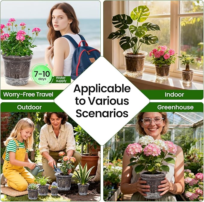 MIXC 18 Packs 6.5/5/4 Inch Self Watering Pots for Indoor Plants - Clear Nursery Plant Pots with Drainage, Deep Visible Reservoir - Flower Planter Outdoor with Wicking Rope