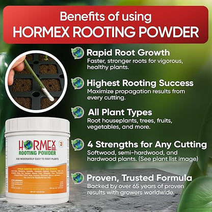 Hormex Rooting Powder #3 (0.30 IBA) - Fast-Acting Rooting Hormone for Common Home & Garden Cuttings - Root Stimulator for Plant Cloning - Strong Growth for Maximum Propagation Success, 1LB
