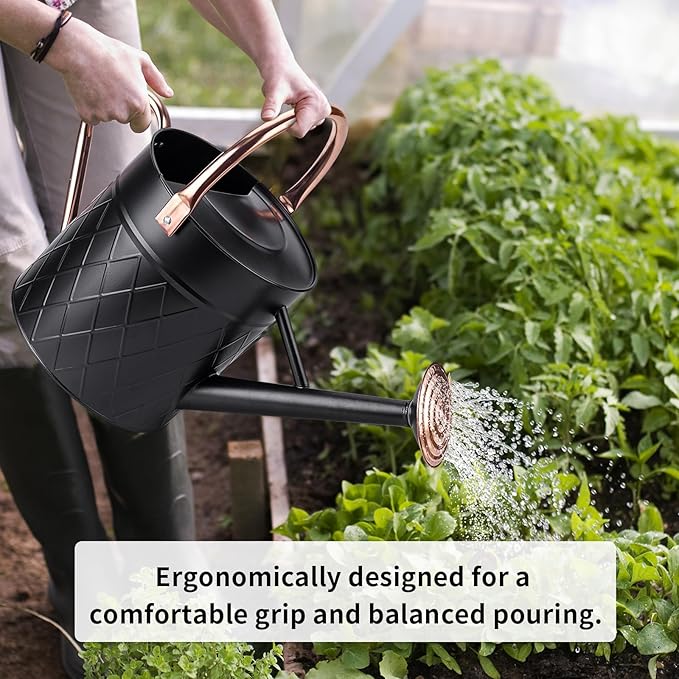 1.75 Gallon Outdoor Metal Watering Can for Garden Plants, Vintage Zinc Watering Can with Removable Spray Spout, Ideal for Outdoor Use (Black)