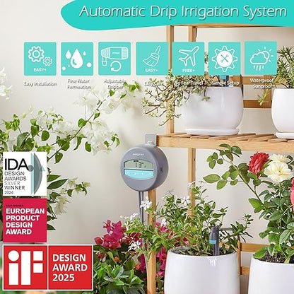 Zeego Automatic Drip Irrigation Kit with Digital Programmable Water Timer, 10 Potted Indoor Outdoor Houseplants Support (Incremental Support), Smart DIY Watering Schedules/Modes