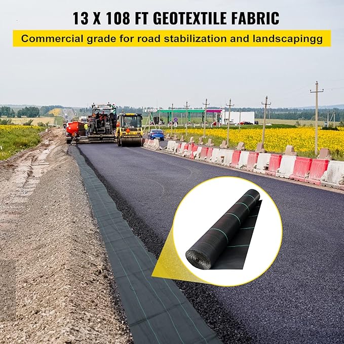 Happybuy Driveway Fabric, 13x108ft Commercial Grade Landscape Fabric, Garden Weed Barrier Fabric Heavy Duty, Geotextile Fabric Underlayment Gravel, Ground Cover Drainage Fabric, Weed Control Blocker
