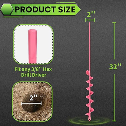 SYITCUN Auger Drill Bit for Planting - 2"X32" Heavy-Duty Garden Auger Spiral Drill Bit - Bulb Planter Tool - 3/8" Hex Drive Drill