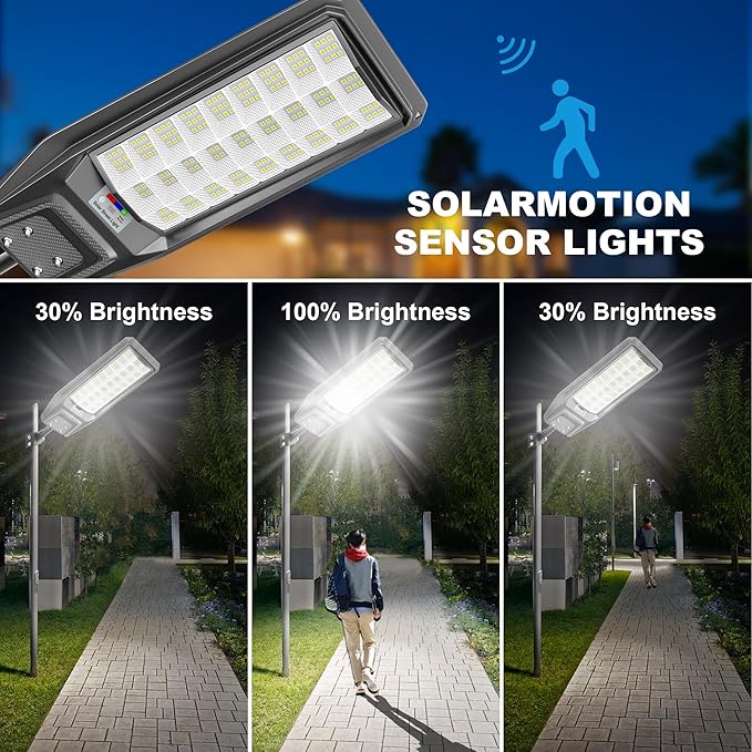 Solar Street Lights Outdoor Dusk to Dawn, 9800W Solar Powered Street Light Waterproof with Remote Control Motion Sensor Commercial Parking Lot Light for Garden, Baseball Yard