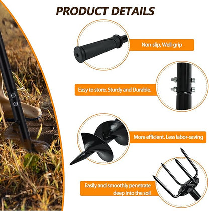 2 in 1 Hand Auger Spiral Drill for Planting, 6 X 42.9inch Post Hole Digger Manual Auger for Fence Posts, Sand, Bulb,Seedlings, Tree, Mail Box, Manual Garden Spiral Hole Digging Drill with Non-Slip.