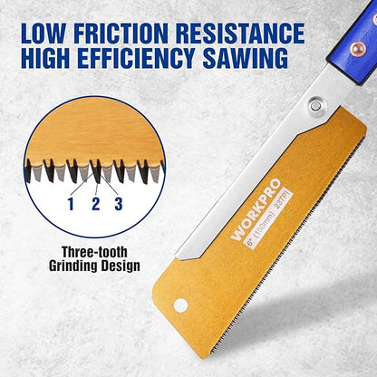 WORKPRO 6 Inch Japanese Pull Saw, 23 TPI SK5 Flexible Blade Dovetail Saw with Non-Slip Beech Handle for Dovetails, Tenons and Precision Woodworking