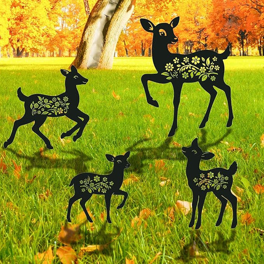 Deer Metal Garden Stakes Yard Decor, 3PCS Deer Black Silhouette Outdoor Garden Decor for Yard Art, Patio, Outside, Lawn Ornaments