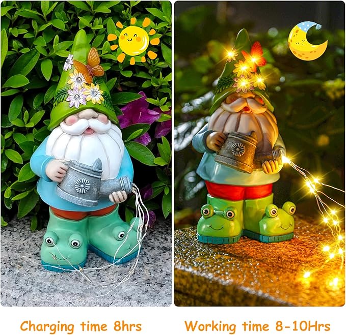 Solar Watering Can Gnome Light Waterproof -Christmas Funny Gnome for Mom Women Solar Outdoor LED Lights Resin Large Garden Gnomes Statues Decor Lantern Figurines Decorations Indoor Porch