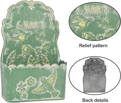 BIG FORTUNE Metal Wall Mount Planter Wall Vases for Flowers Shabby Chic Decor for Rustic Farmhouse Outdoor Decor (Green)