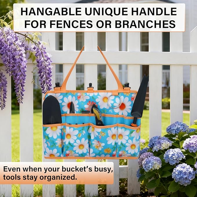 KUNN 5 Gallon Bucket Organizer 18-Pocket Tool Bag with Hangable Handle | Heavy-Duty Garden Caddy & Bucket Accessory for Gardening Tools, Orange