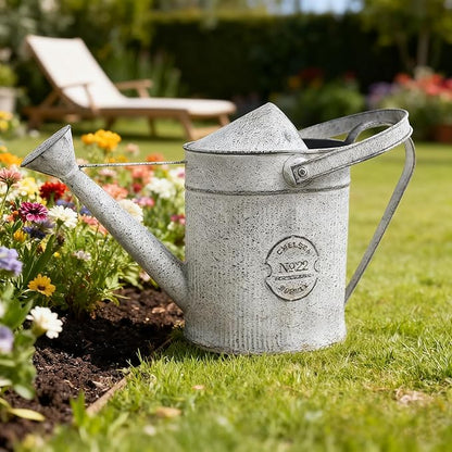 Vintage Metal Watering Can with Chelsea No.22 Design Garden Decorative Watering Pot Farmhouse Waterer for Home Indoor Outdoor Garden Balcony Courtyard (Gray#2)