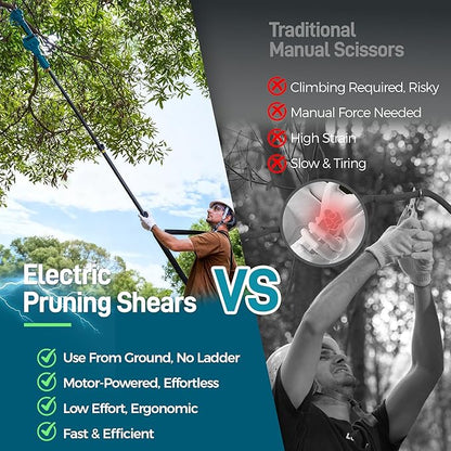 Cordless Electric Pruning Shears with Pole,21V 4000mAh Batteries, 1.6" Cutting Diameter,9.2ft Reach,3 Modes Adjustable,Brushless Motor for Powerful Branch Tree Trimming,Sky Blue