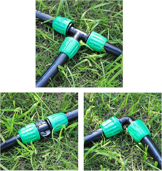 19 Pcs 1/2 Inch Drip Irrigation Fittings Kit (1/2" ID x0.6-0.63" OD) 1/2" Irrigation Tubing Connectors Barbed Locked Nuts Connectors Including 6 Tees, 6 Couplings, 4 Ends 2 Elbows,1 Switch Valves