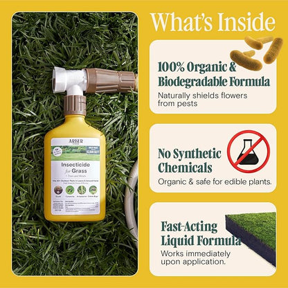 Organic Insecticide for Lawns, Trees & Shrubs – 16oz Ready-to-Spray Hose-End – Kills Grubs, Armyworms, Chinch Bugs & Beetles – Gentle on Grass, Bee-Safe, Kid & Pet Friendly – Outdoor Yard Pest Control