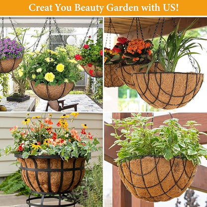 Legigo 4 Pack 8 Inch Hanging Basket Coco Liners Replacement, 100% Natural Round Coconut Coco Fiber Planter Basket Liners for Hanging Basket Flowers/Vegetables